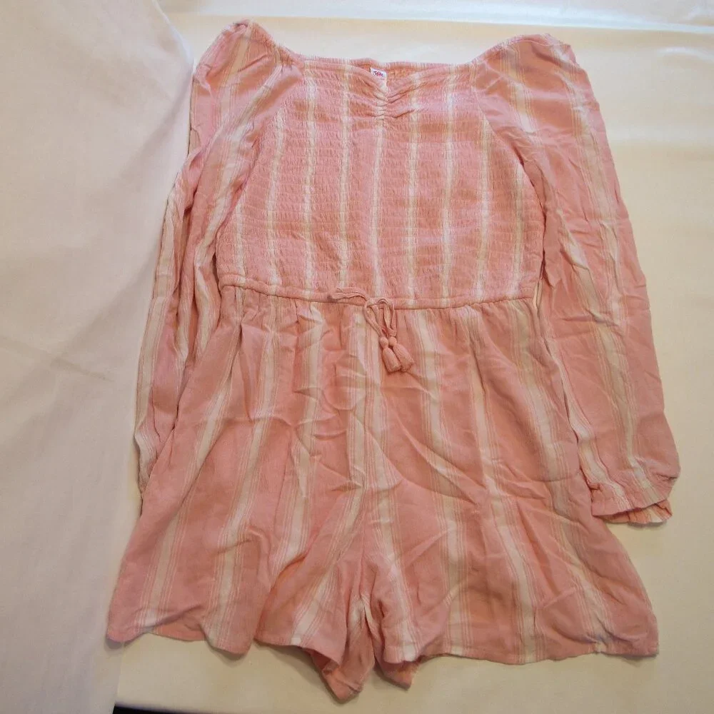 Justice Pink and White Striped Shorts Romper/Jumper